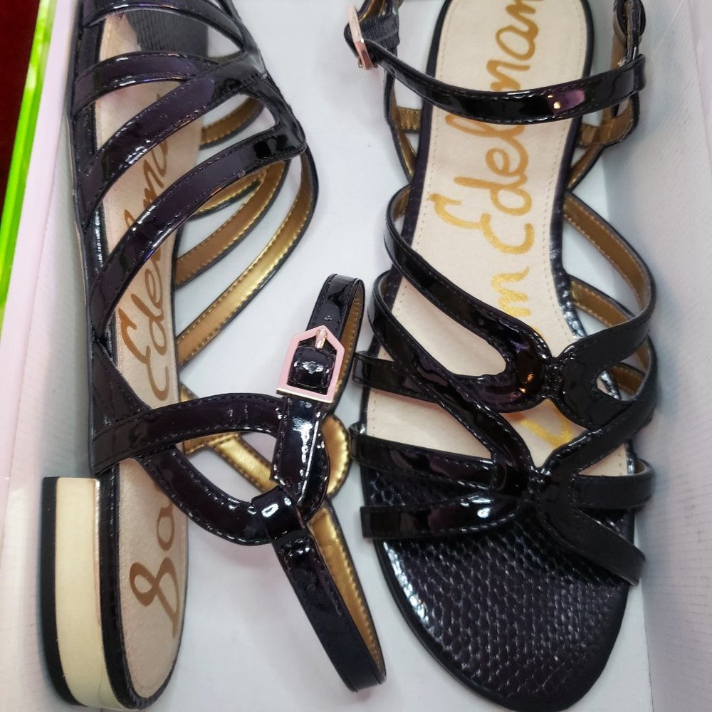 Sam Edelman Daphne Black Patent Leather Strappy Sandals